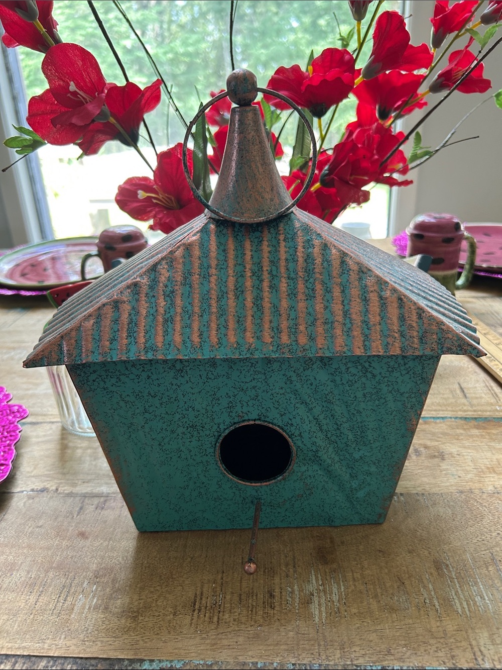 Decorative Turquoise and Copper Birdhouse - Home Accents